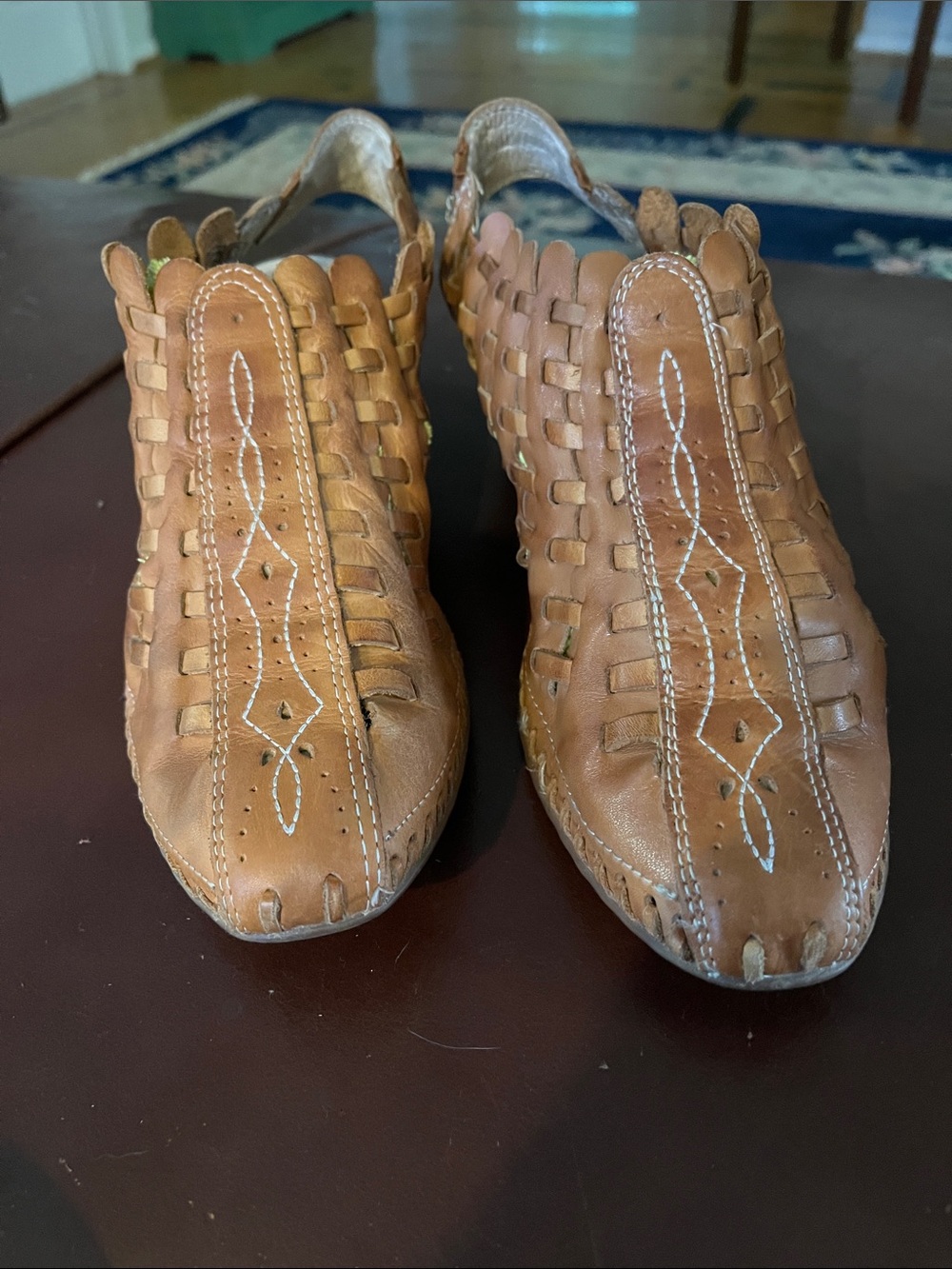 PIKOLINOS Cognac Woven Leather Slip-On Clogs
